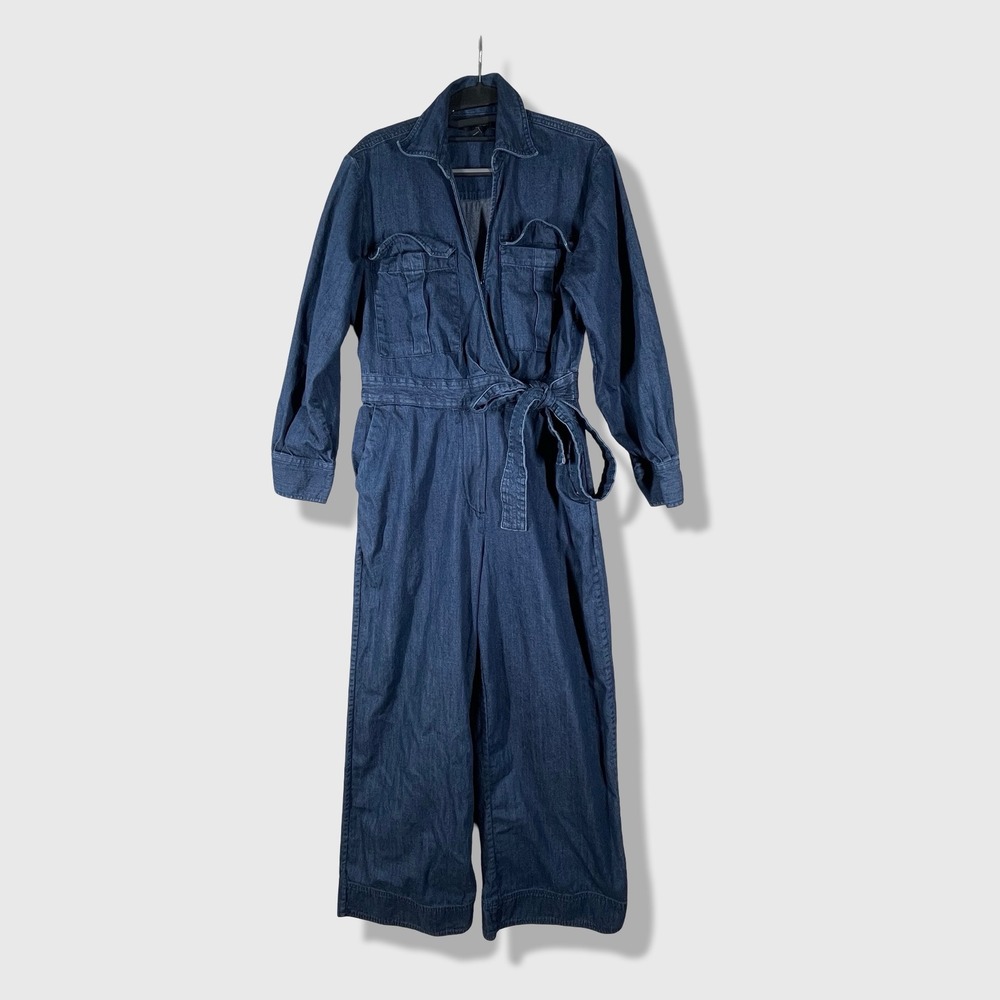 Banana Republic Denim Jumpsuit Womens 10 Utility Workwear Minimalist Wide Leg